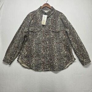 Spoon Jeans Women's Leopard Print Button Up Shirt Jacket Size 1X‎ NWT